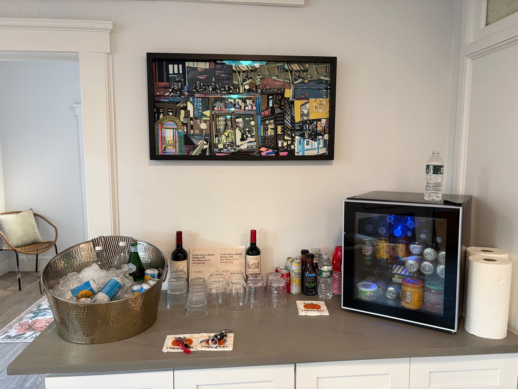 Complimentary drinks set out for the Chatham launch